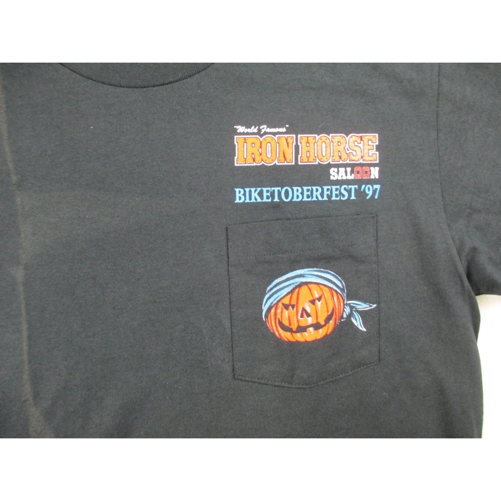 VINTAGE Iron Horse Saloon Shirt Mens Large Black Pumpkin Biketoberfest 97* - Picture 6 of 11